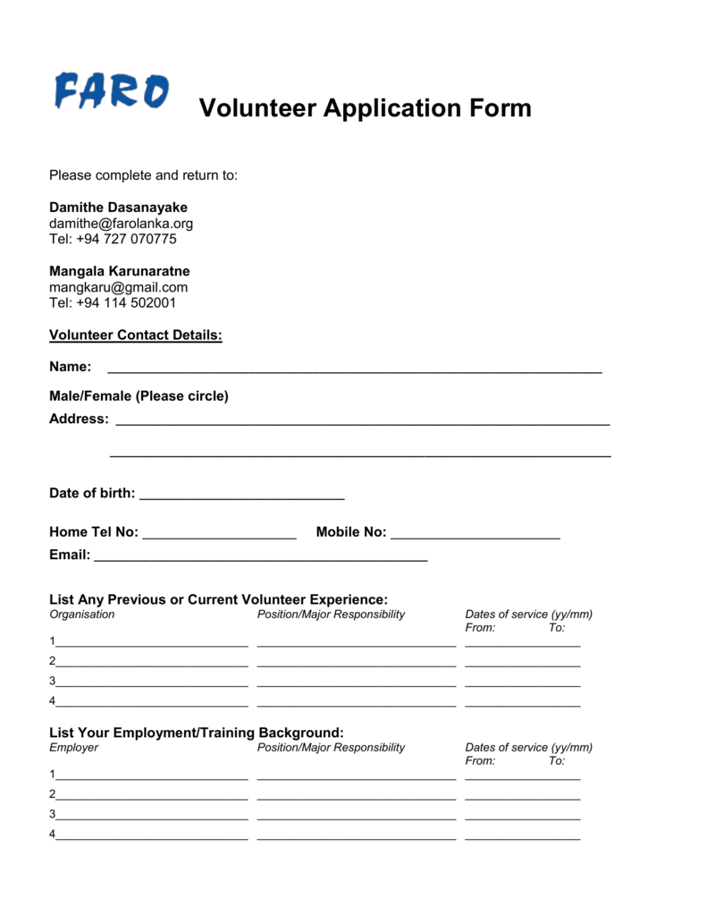 Volunteer Application Form Template Pertaining To Volunteer Report Template
