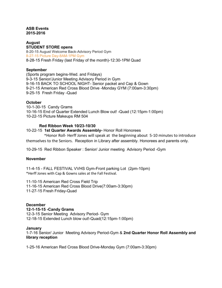 ASB Calendar Val Verde High School