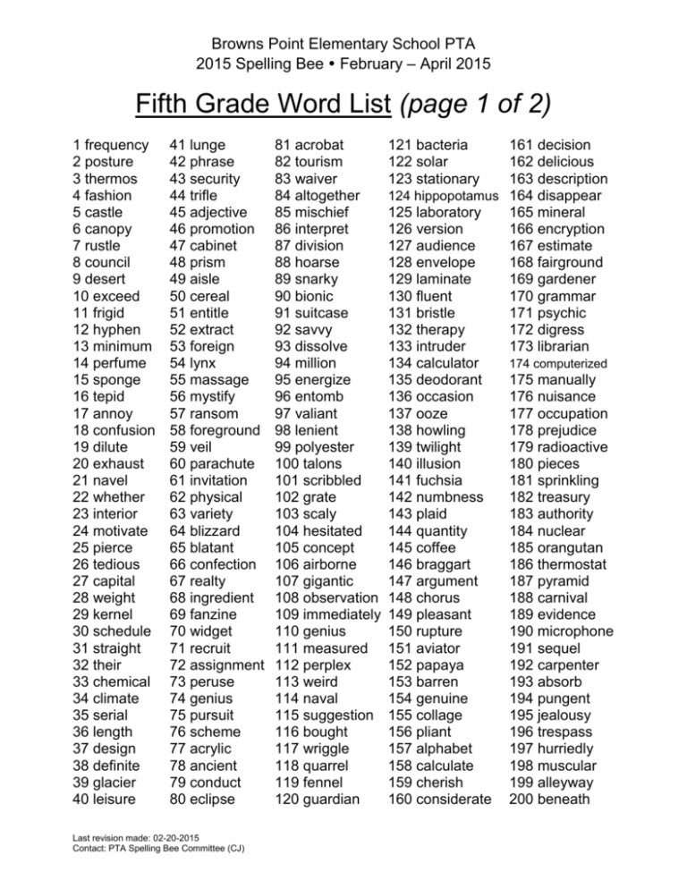 bpes-spelling-bee-2015-word-list-grade-5