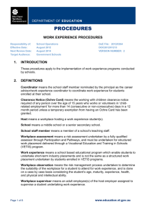 Work experience procedues - Department of Education