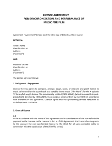 license agreement for synchronization and performance of