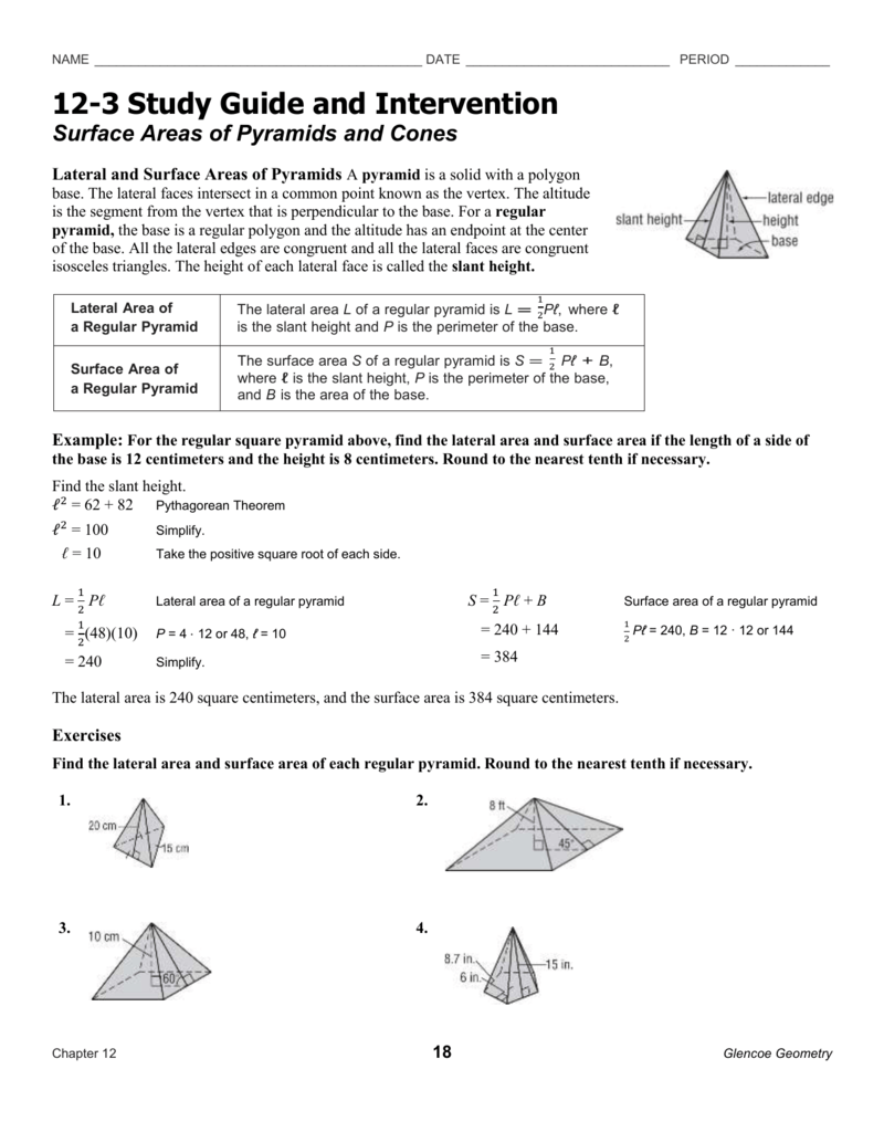 Surface Areas Of Pyramids And Cones Surface Areas Of Pyramids And Cones