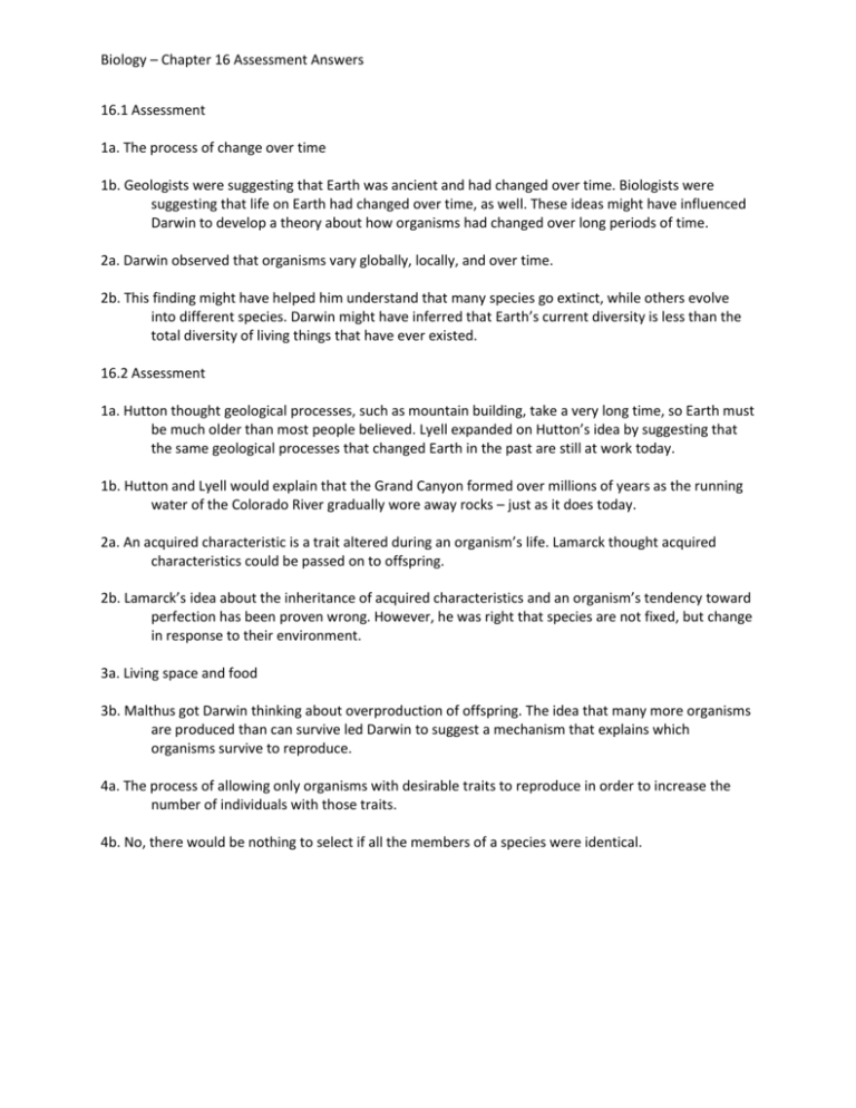 Biology Chapter 16 Assessment Answers