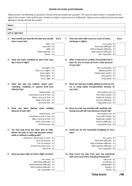 NEW OXFORD KNEE SCORE QUESTIONNAIRE