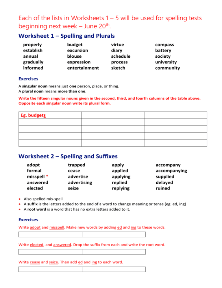 Spelling Worksheets