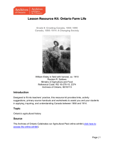Lesson Resource Kit: Ontario Farm Life