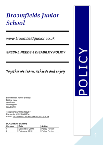 Broomfields Curriculum Policy Special Needs & Disability Jan 2015