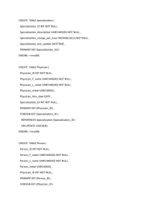 CREATE TABLE Specialization ( Specialization_ID INT NOT NULL