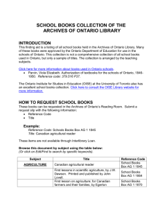 school books collection of the - Archives publiques de l`Ontario