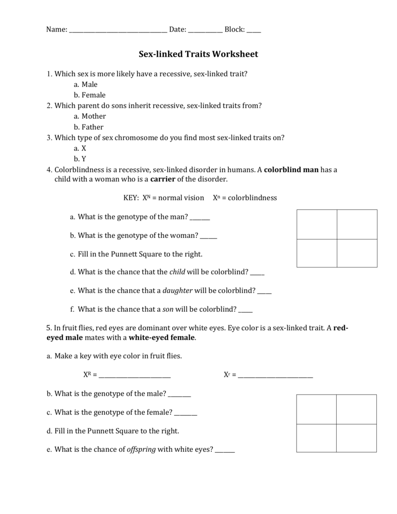 Sex Linked Traits Worksheet 