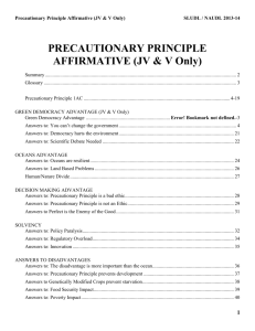 PRECAUTIONARY PRINCIPLE AFFIRMATIVE (JV & V Only)