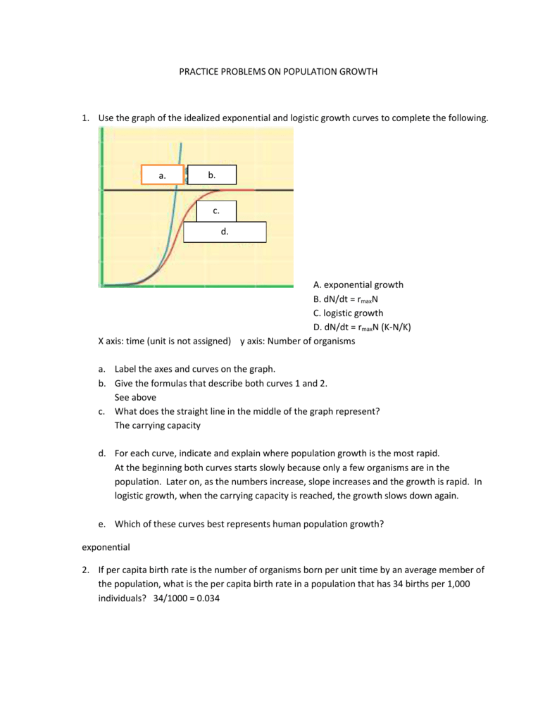 PRACTICE PROBLEMS ON POPULATION GROWTH Use The Graph