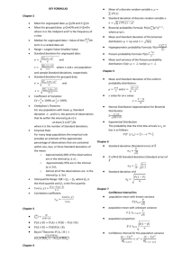 KEY FORMULAS Chapter 2 Mean for ungrouped data: µ=∑x/N and