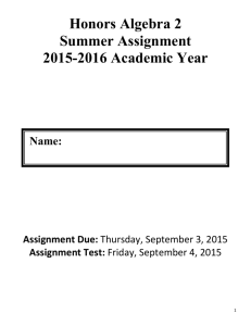 Honors Algebra 2 Summer Assignment 2015