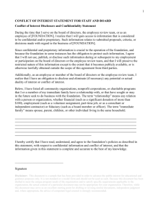 Disclosure and Confidentiality Agreement for Staff and Board