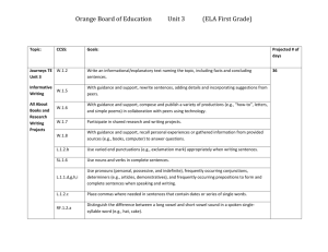 Orange Board of Education Unit 3 (ELA First Grade) Topic: CCSS