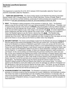 Residential Lease/Rental Agreement Page 1 of 4 This Agreement is