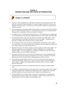Chapter 4 PRODUCTION AND THE COSTS OF PRODUCTION