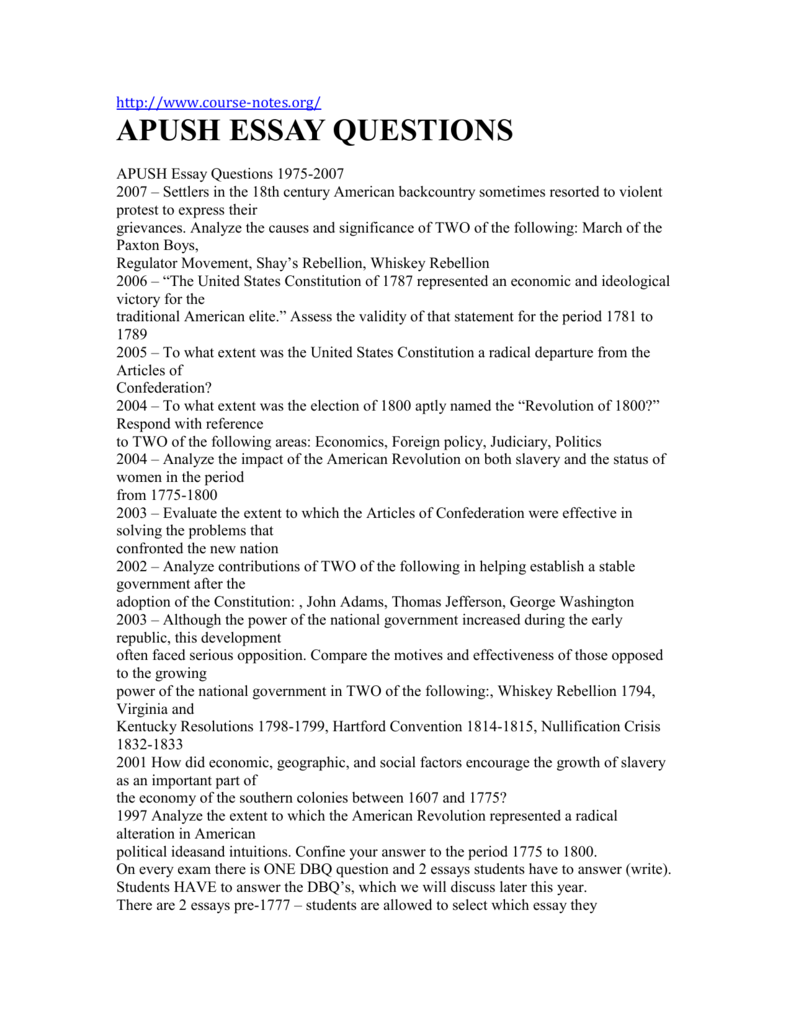 apush long essay questions and answers