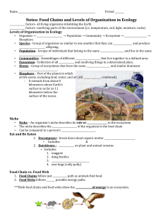 Notes: Food Chains and Levels of Organization in Ecology