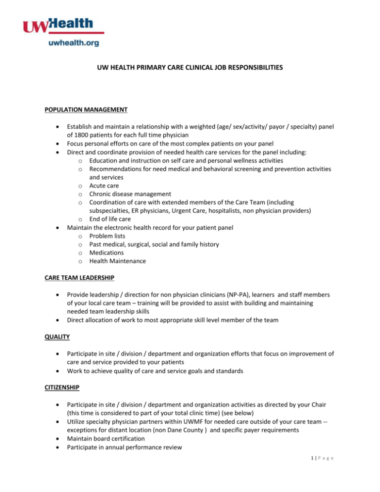 uw-health-primary-care-clinical-job-responsibilities