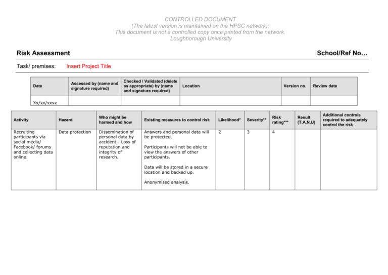 Iosh Risk Assessment Form Filled 2020