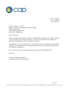 Emory Medical Laboratory-EUOSH CAP Accreditation Letter