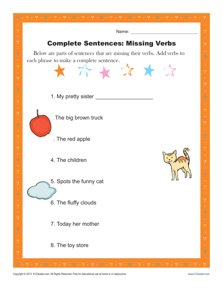 Writing Sentences With Verbs Worksheets