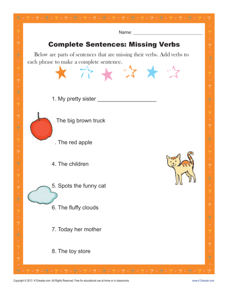 Missing Verbs Worksheet