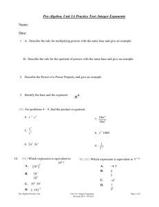 Pre-Algebra, Unit 3A Practice Test: Integer Exponents