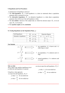 9. Hypothesis and Test Procedures A statistical test of hypothesis