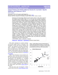 Impact Factors and Article Influence Scores for Journals in Sports