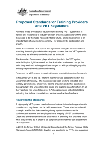 Proposed Standards for training providers and VET