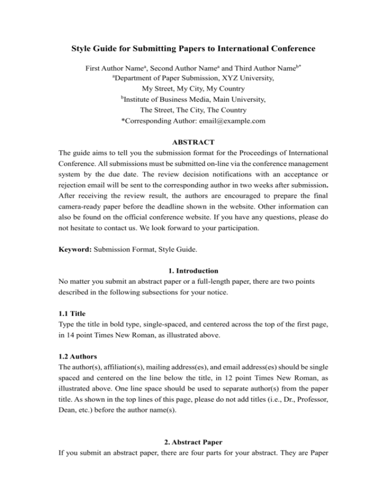 Style Guide For Authors Full Paper 