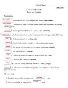TRAITS AND HEREDITY - STUDY GUIDE - answers