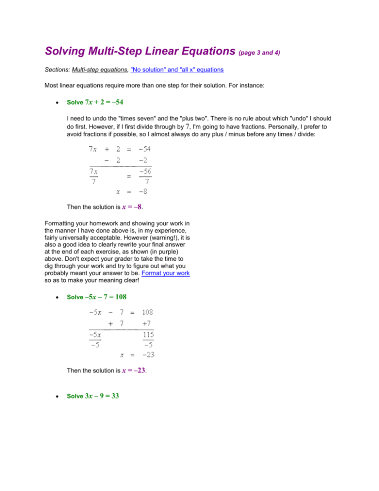 Solving Multi Step Linear Equations