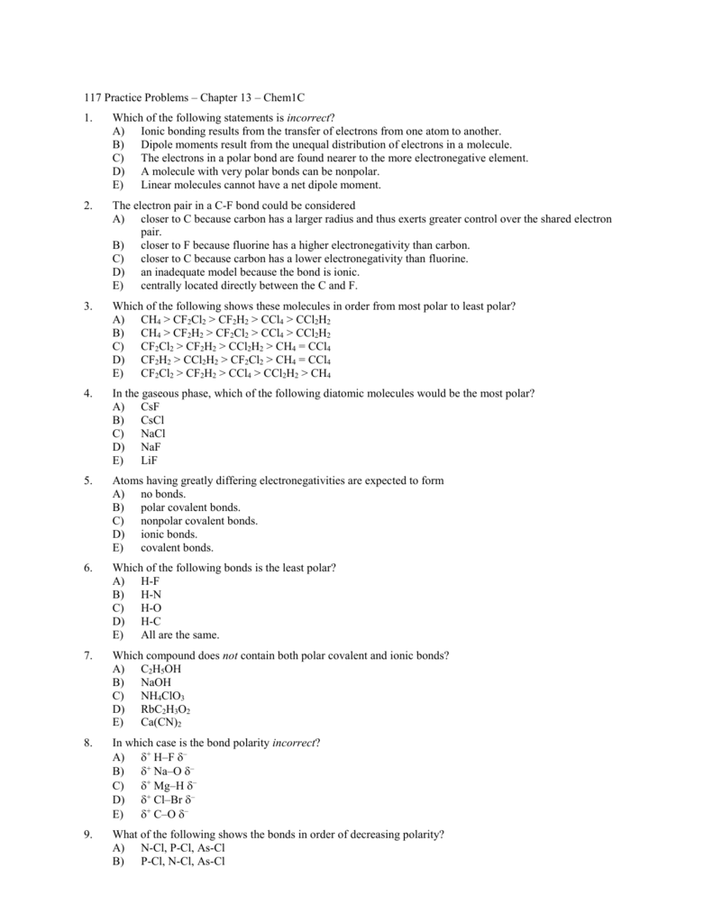 117 Practice Problems Chapter 13