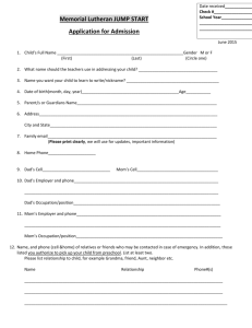 Memorial Lutheran JUMP START Application for Admission