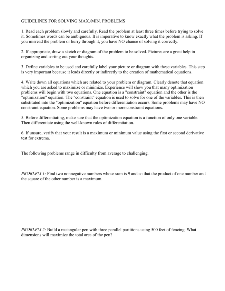 Optimization Practice Problems