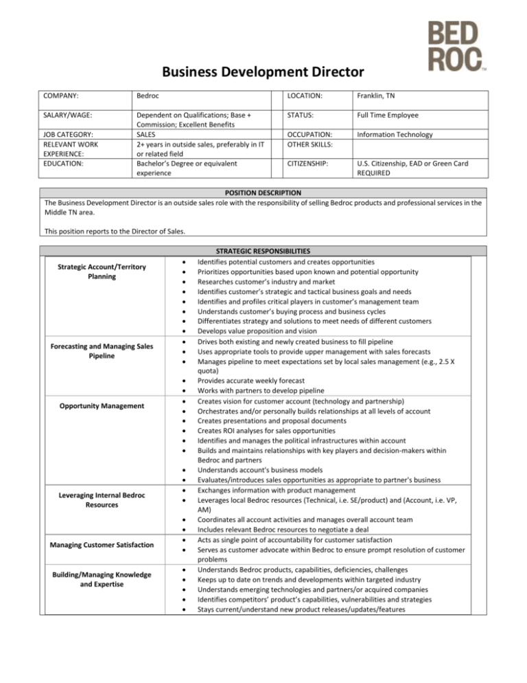 Business Development Director Job Description