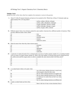 AP Biology Test 1 Part I Chemistry Basics