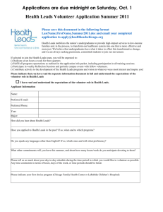 Project HEALTH Volunteer Application Fall 2010