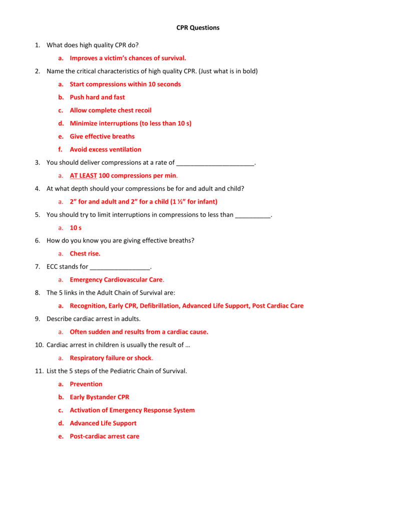 Cpr Powerpoint Worksheet Answers
