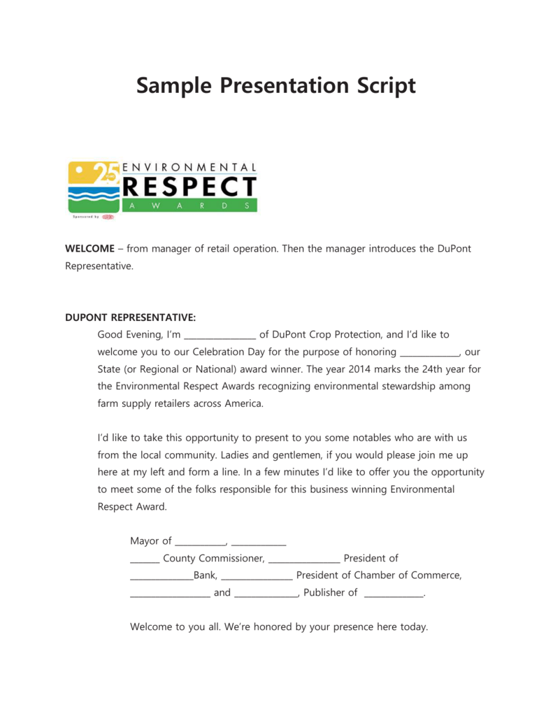 sample award presentation script