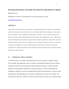 Reasoning and Emotion, in the light of the Dual Processing Model of