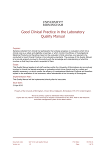 GCP in the Laboratory - Quality Manual - Intranet
