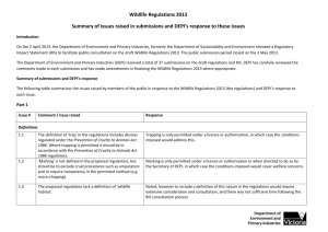 Wildlife Regulations 2013 Summary of issues raised in submissions