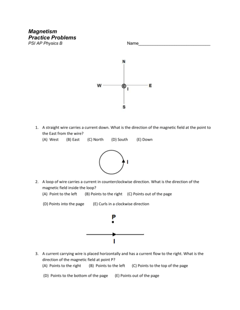 Magnetism Practice Worksheet Answers