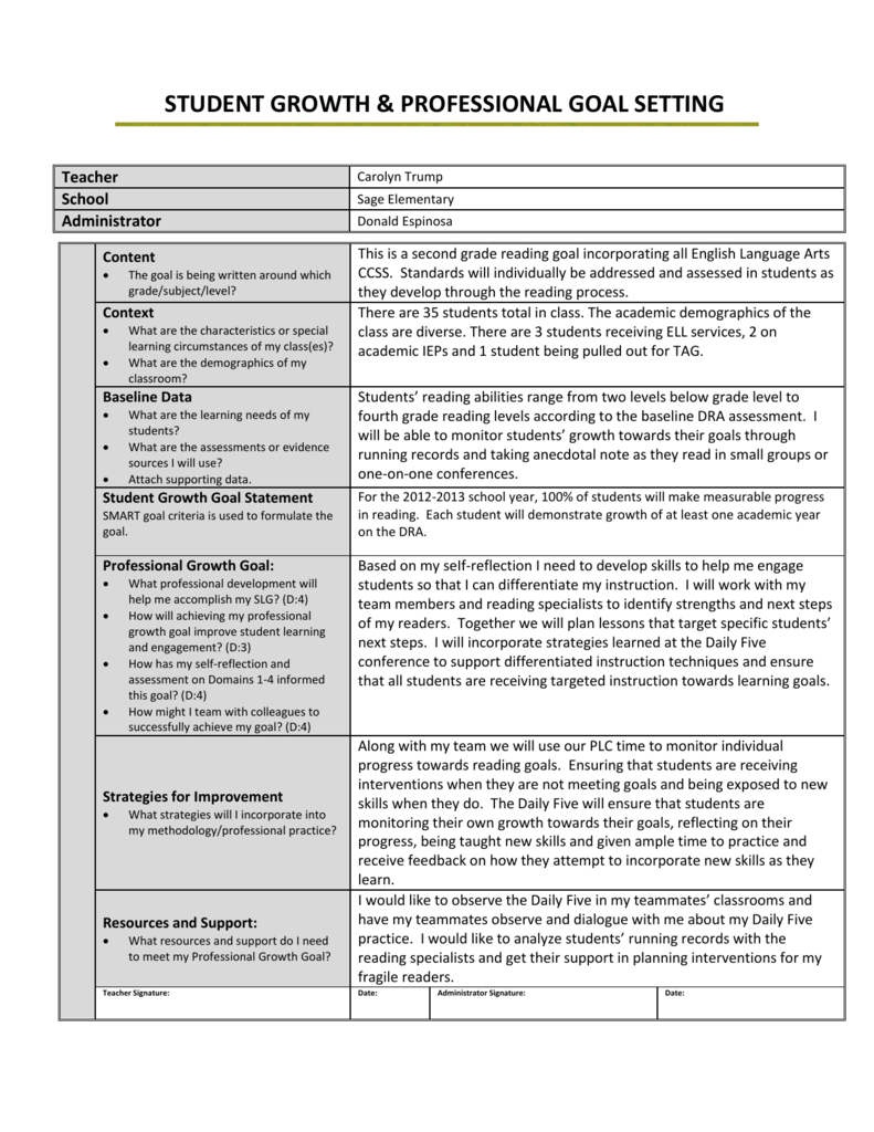 Completed Smart Goal Worksheet