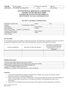 Exempt Study Review Form for Research Involving Recombinant or